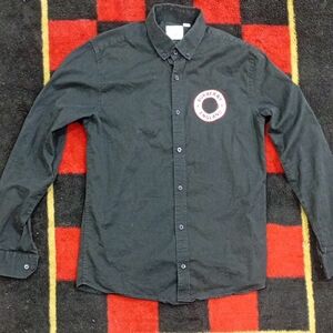 Burberry Black Long Sleeve Button-Down Shirt with Red Logo Patch